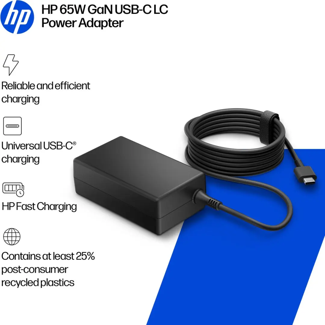 HP 65W GaN USB-C LC Power Adapter D37B7AA#ABB - Zwart - afbeelding 6 van 6