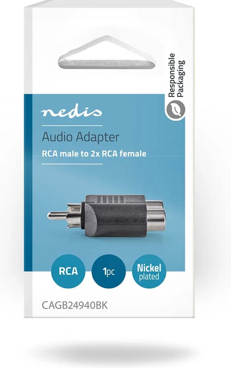 Nedis Subwoofer-Adapter RCA Male naar 2x RCA Female - Zwart