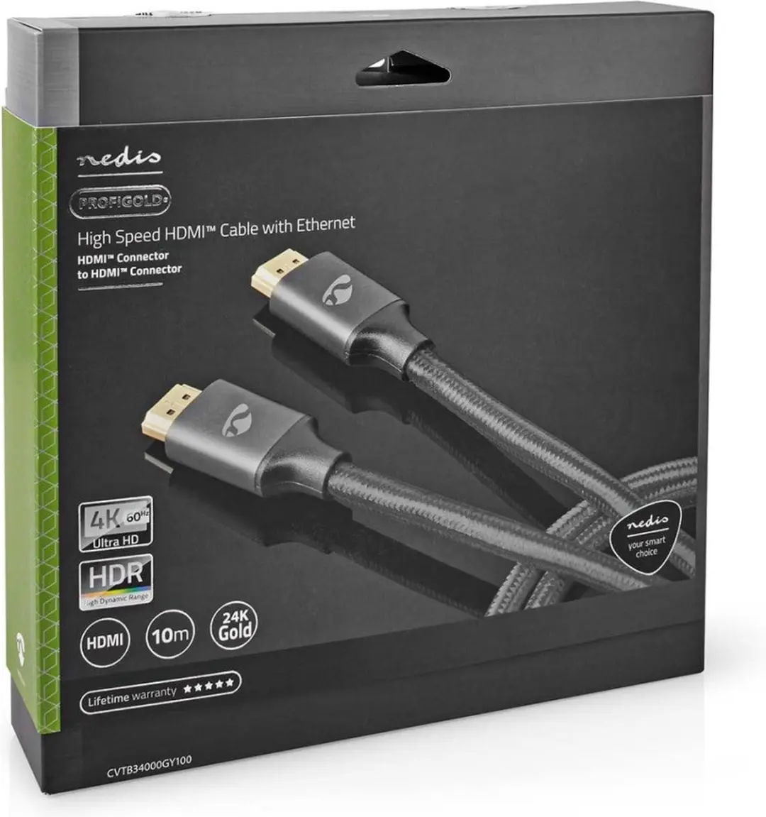 Nedis HDMI-Kabel CVTB34000GY100 4K60Hz 18Gbps 10m - Gun Metal Grijs - afbeelding 6 van 6