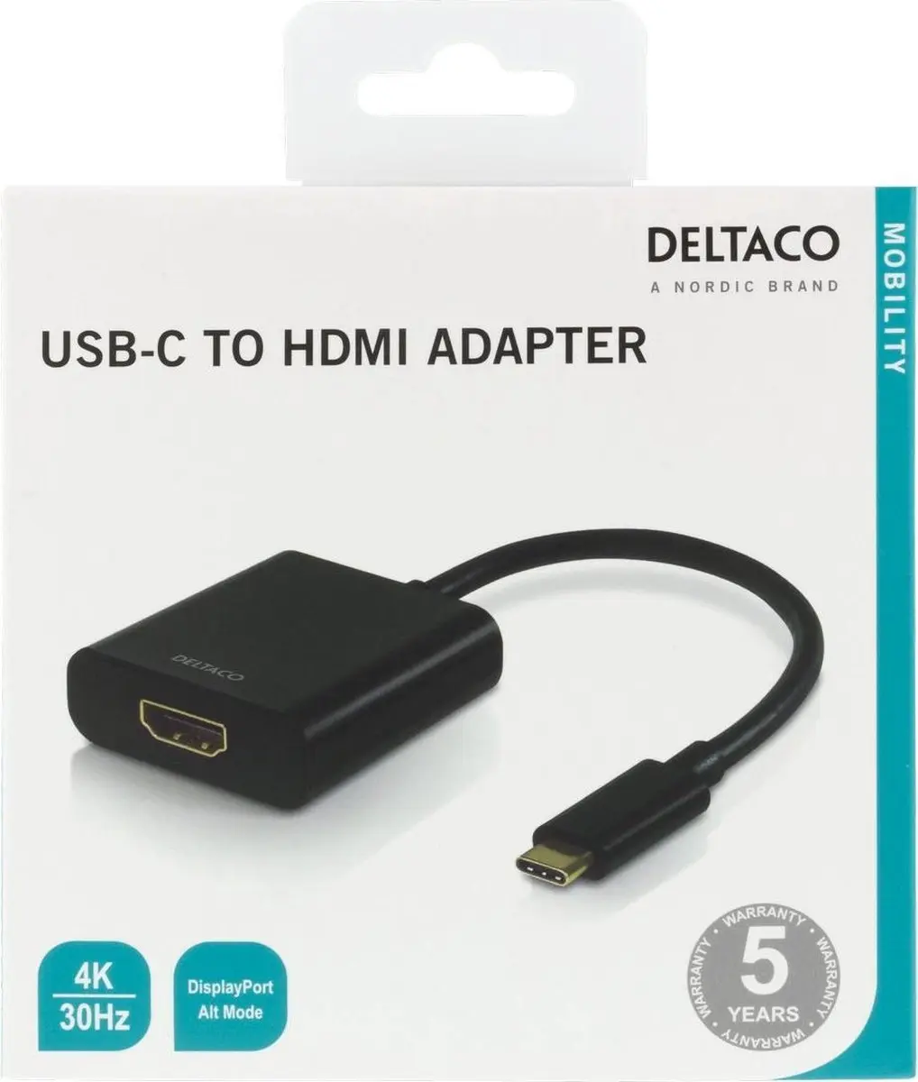 Deltaco USBC-HDMI8 USB-C naar HDMI Adapter 4K - 30Hz - Zwart