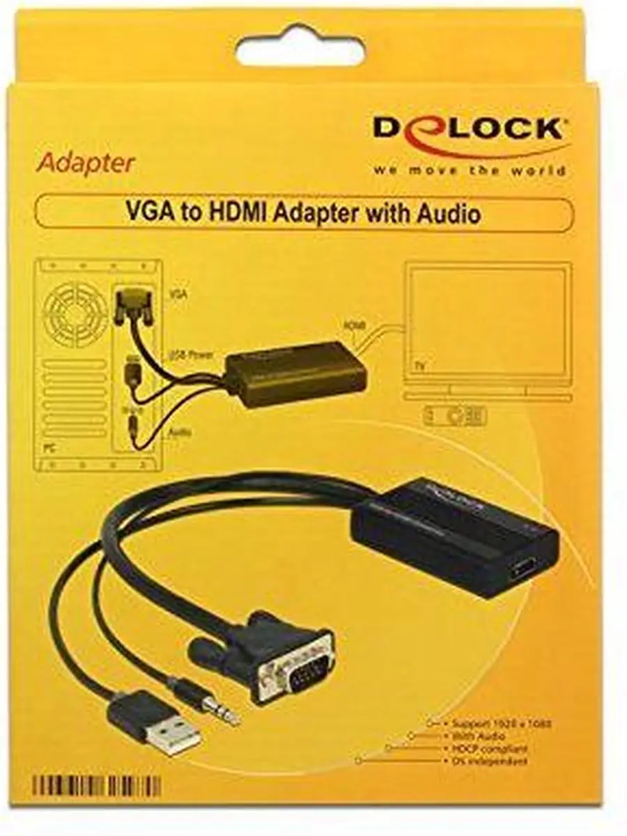 Delock VGA + 3,5mm Jack naar HDMI Adapter 0,25m - Zwart