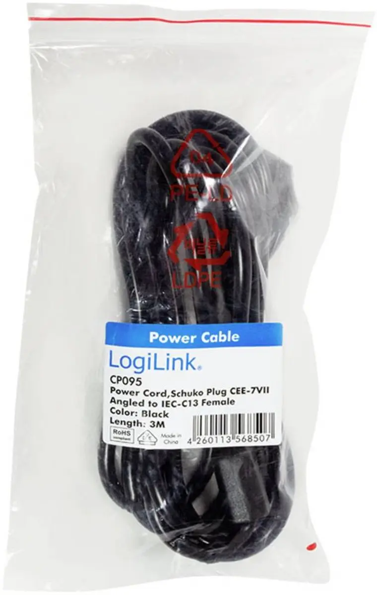 Logilink Stroomkabel Schuko-C13 3M - Zwart