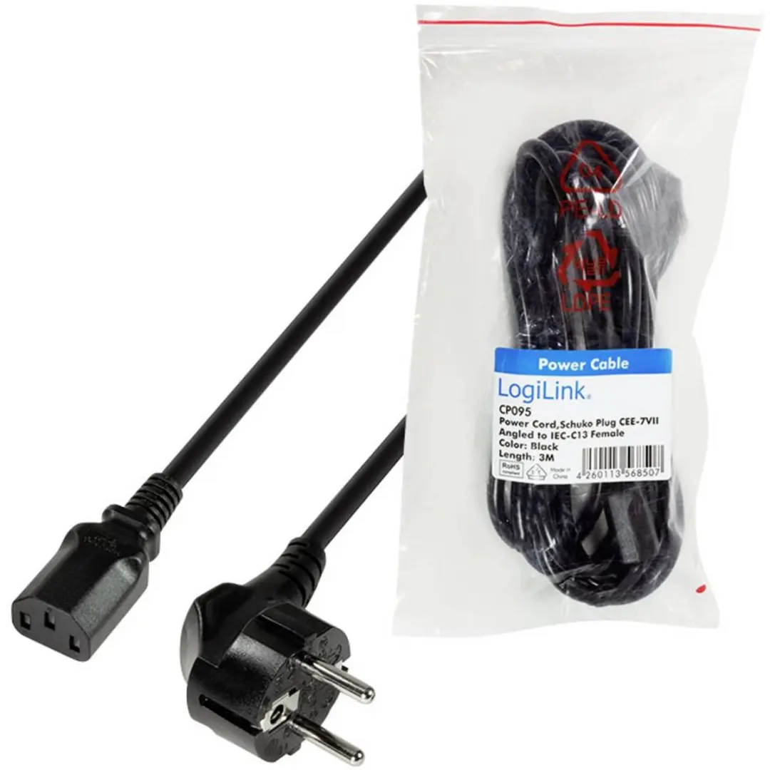 Logilink Stroomkabel Schuko-C13 3M - Zwart