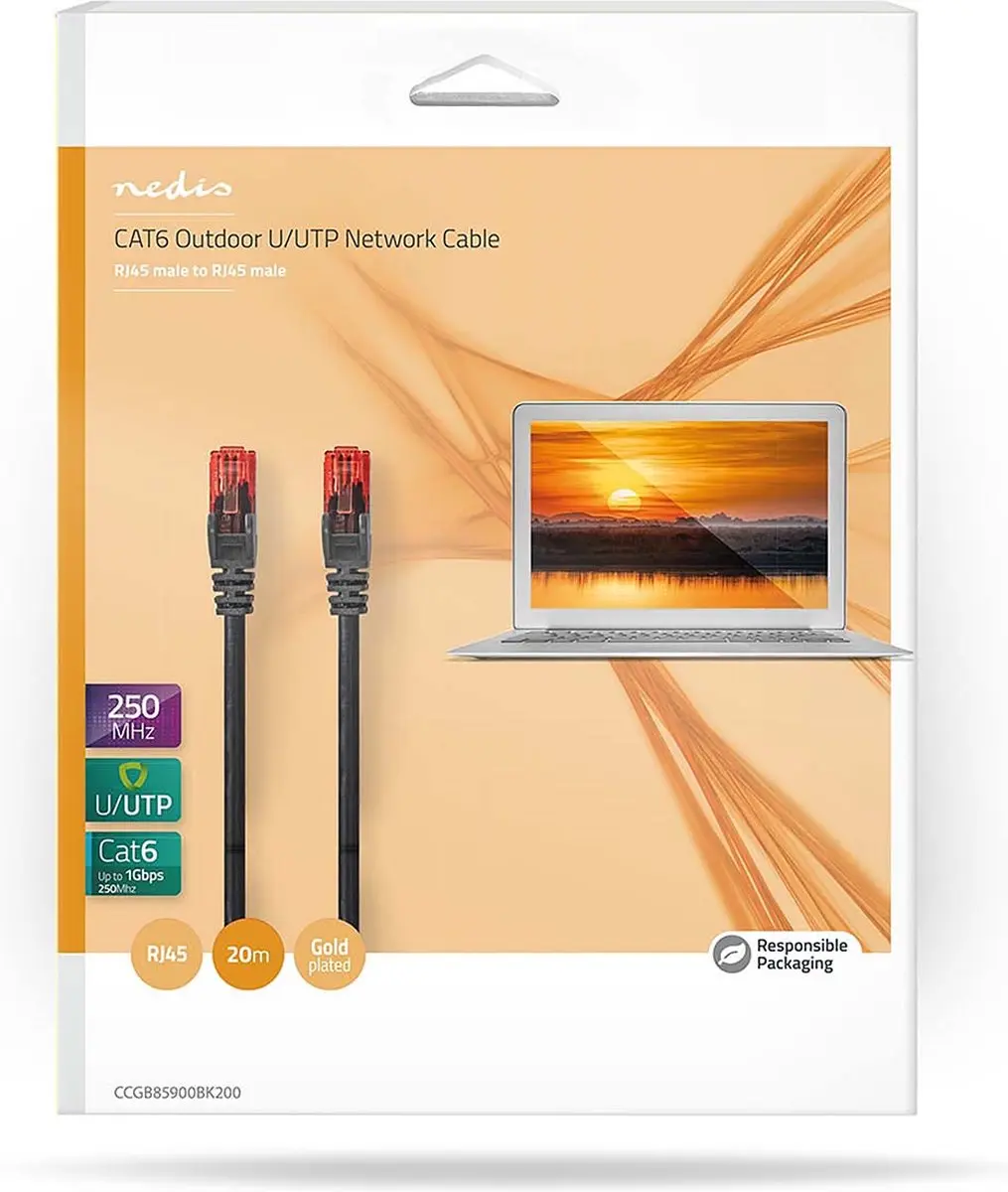 Nedis CAT6 Netwerkkabel RJ45 Male 20m - Buitenshuis Zwart