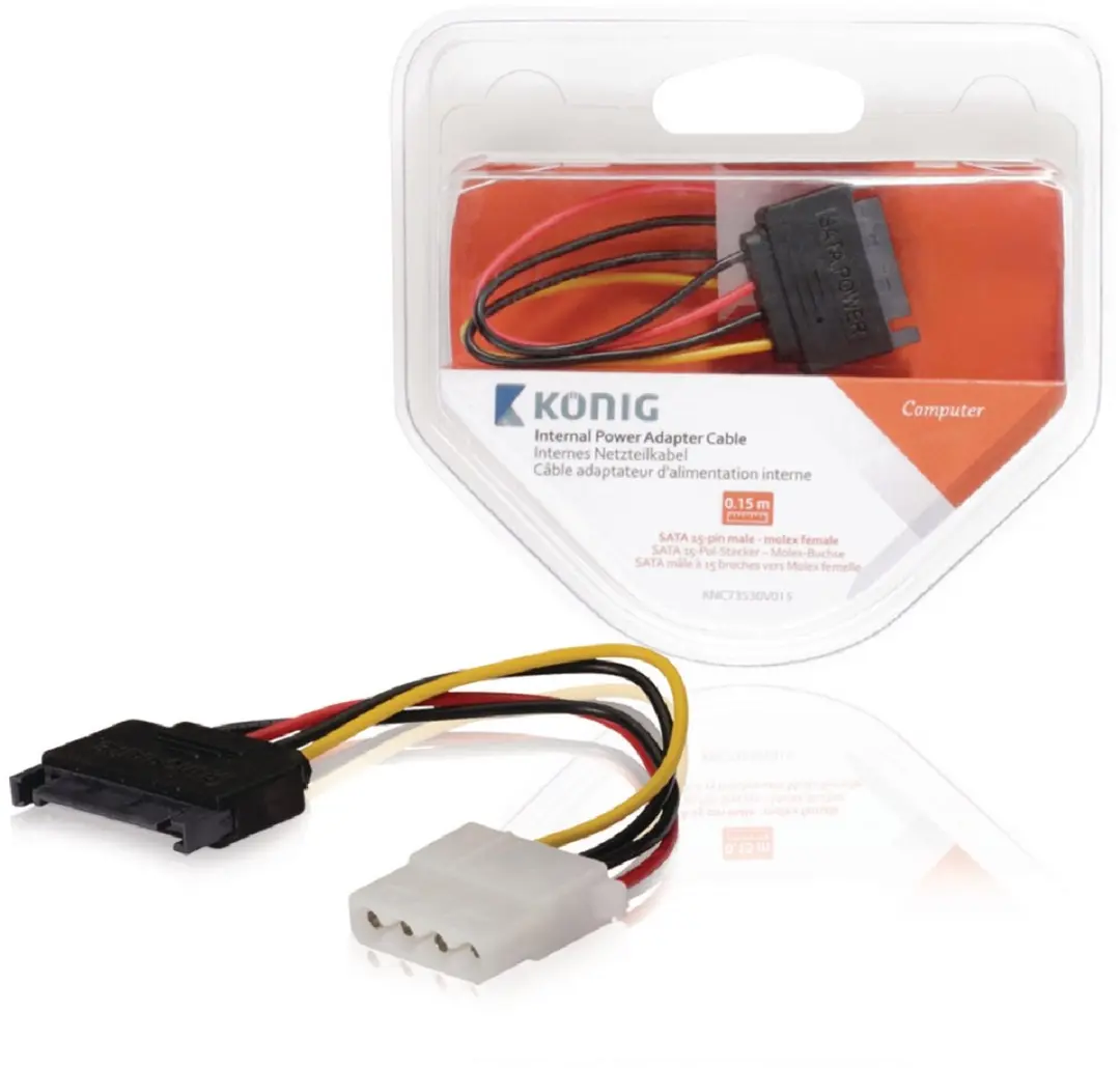 Konig SATA 15-Pins naar Molex Interne Stroomkabel 0.15m