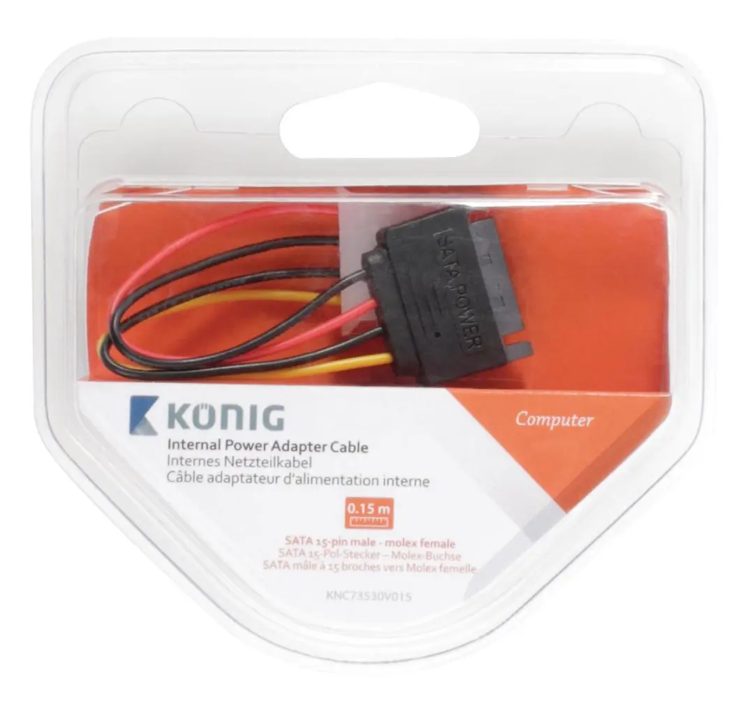 Konig SATA 15-Pins naar Molex Interne Stroomkabel 0.15m - Multicolor