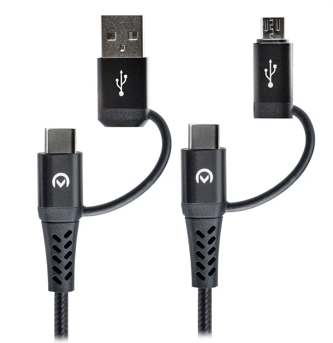 Mobilize 4in1 USB-A/USB-C naar Micro USB/USB-C Kabel 1.5m - Zwart