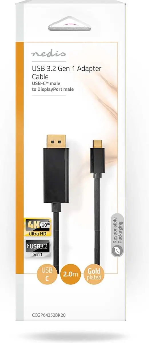 Nedis USB-C Adapter CCGB64352BK20 DisplayPort 4K@60Hz - 2m - Verguld - Zwart