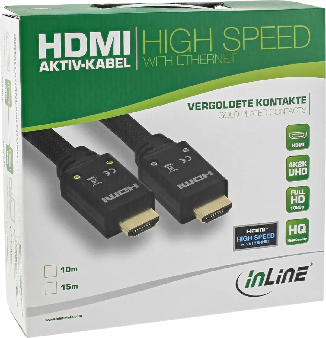 InLine HDMI Actieve Kabel 15m - 4K2K High Speed met Ethernet - Zwart