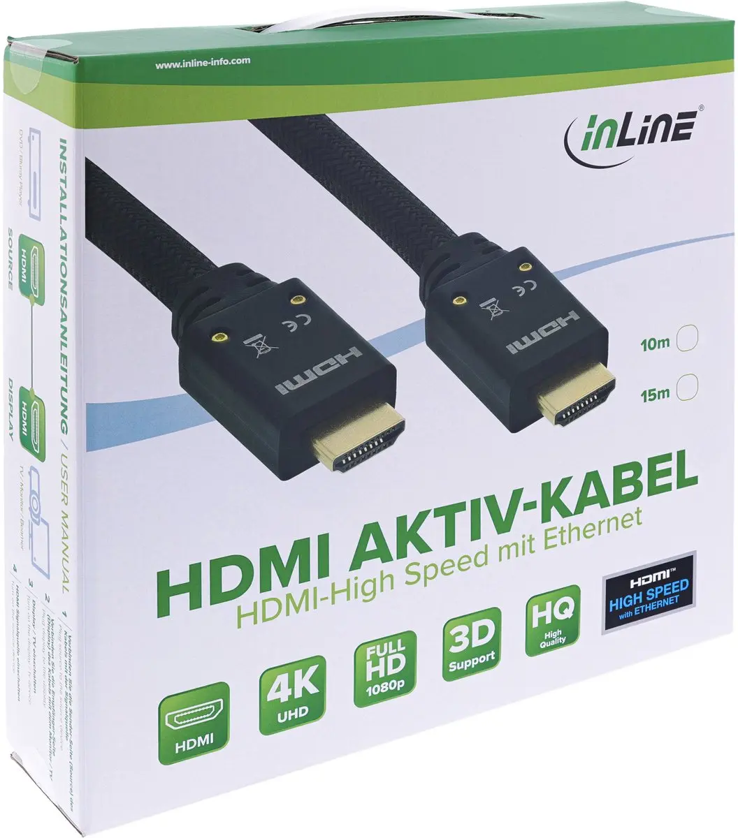 InLine HDMI Actieve Kabel 15m - 4K2K High Speed met Ethernet - Zwart