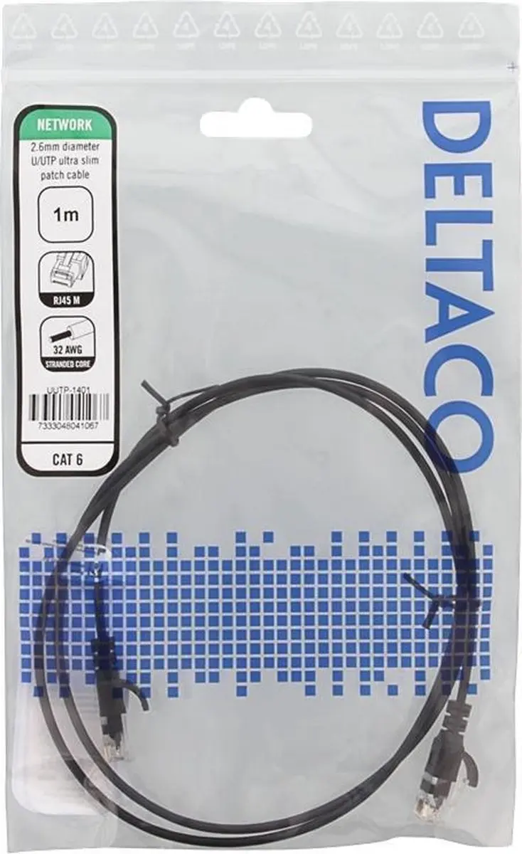 Deltaco UUTP-1401 Cat6a Netwerkkabel 1m - Zwart