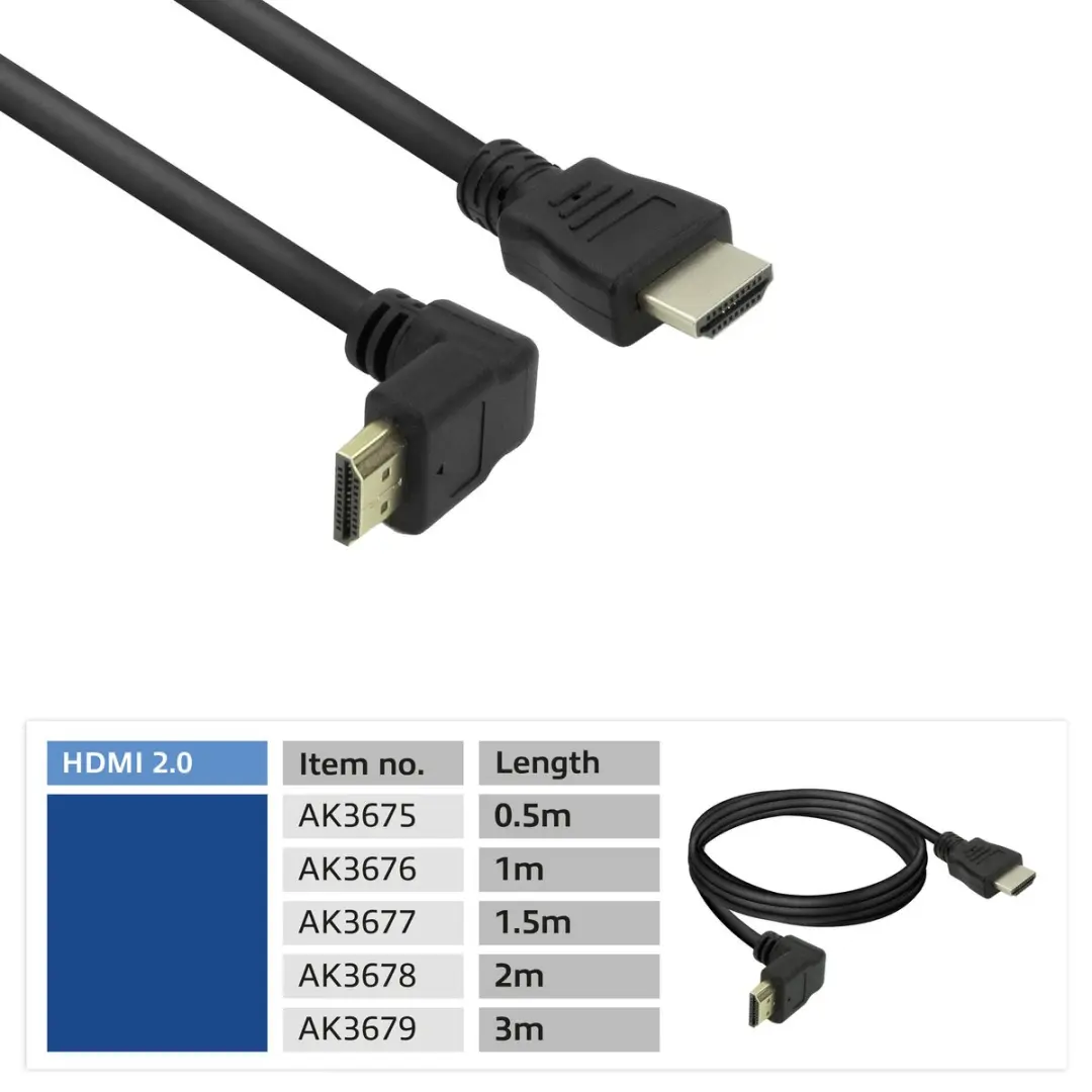 ACT HDMI High Speed Kabel v2.0 AK3678 - 2m - Haaks naar Recht - Zwart - afbeelding 6 van 6