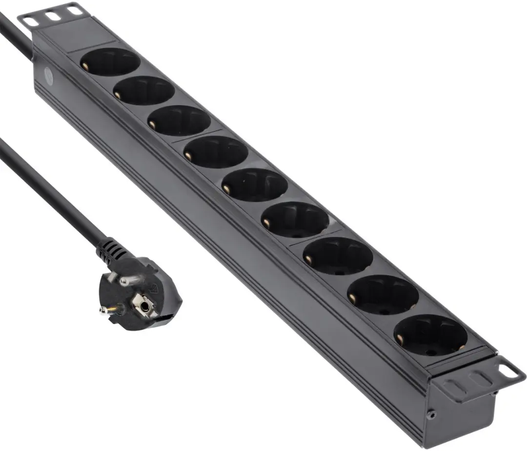 InLine 19'' Stekkerdoos CEE 7/7 - 9x CEE 7/3 - 2m - Zwart