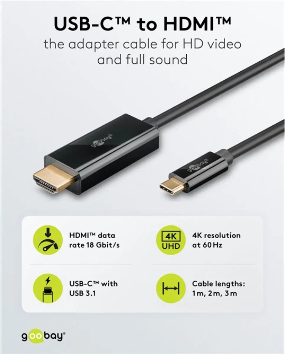 Goobay USB-C naar HDMI Kabel 4K 60Hz - Verguld - 2m - Zwart