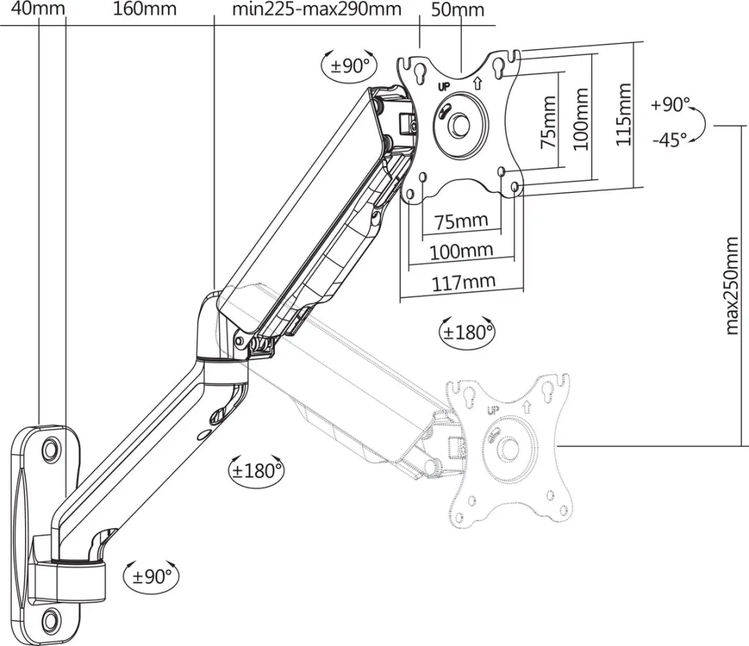 Deltaco ARM-0360 Monitorarm Muurbeugel 17-32" - 9kg - Zwart
