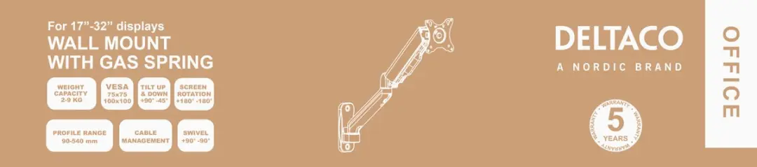 Deltaco ARM-0360 Monitorarm Muurbeugel 17-32" - 9kg - Zwart