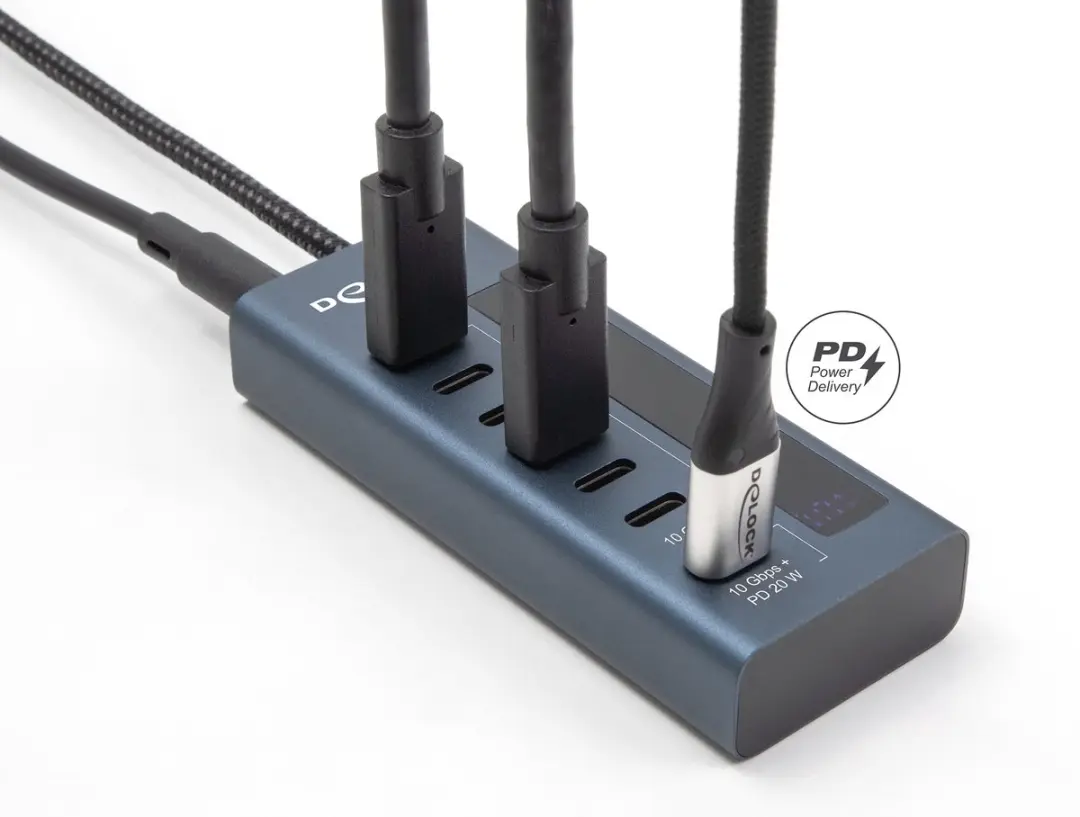 Delock USB 10Gbps Hub 7x USB-C - 6 Data + 1 Data & PD 20W - Blauw
