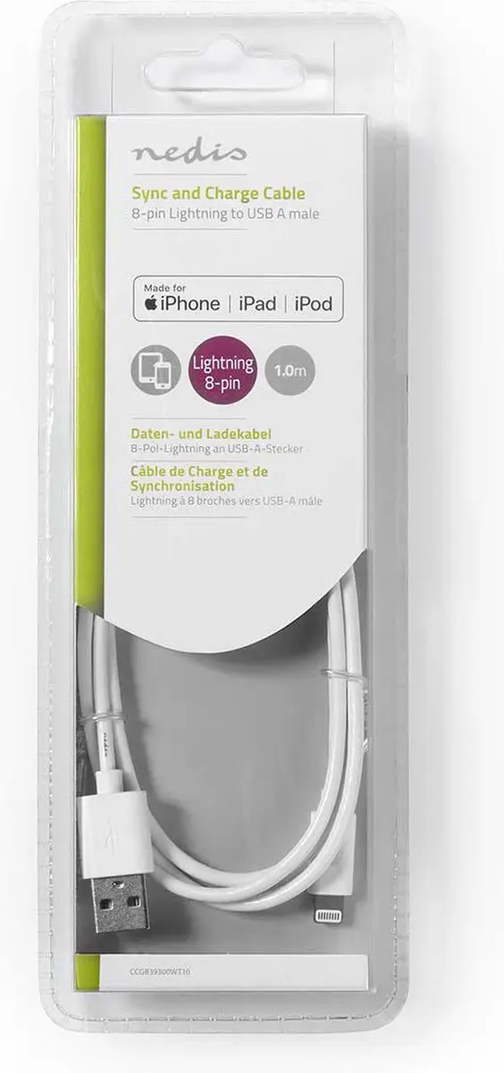 Nedis Lightning Kabel USB-A 1m - Wit - afbeelding 6 van 6