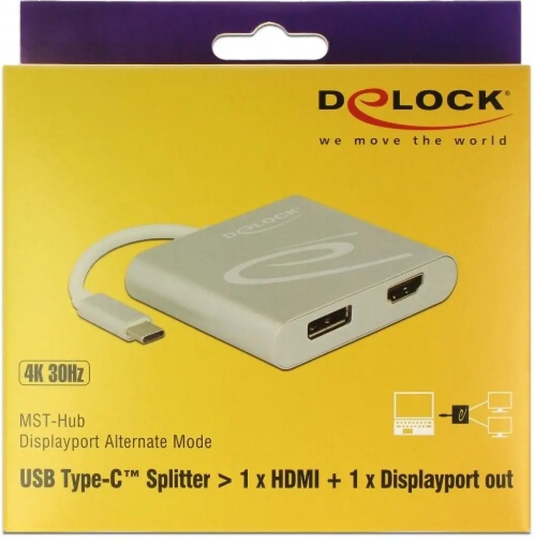 Delock USB-C naar HDMI/DisplayPort Splitter DP Alt Mode 4K 30Hz - 0,10m