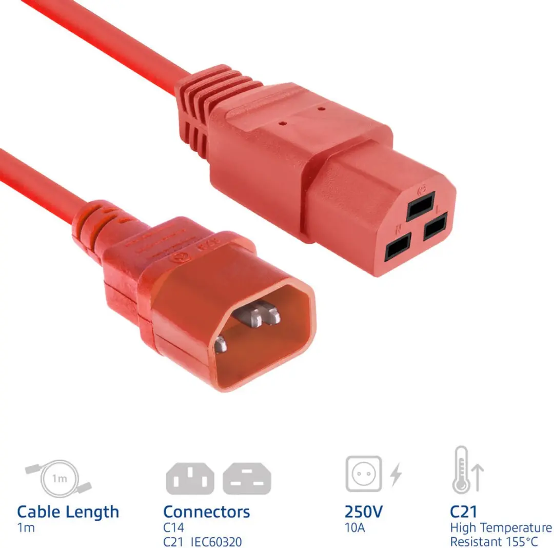 ACT AK5375 Netsnoer C14-C21 1m - Rood