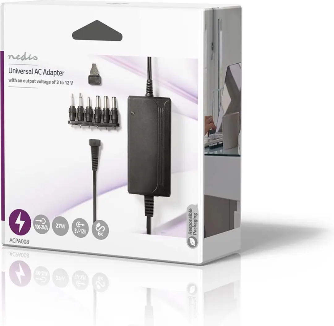 Nedis ACPA008 Universele AC-Stroomadapter 27W - 6 Pluggen - Zwart