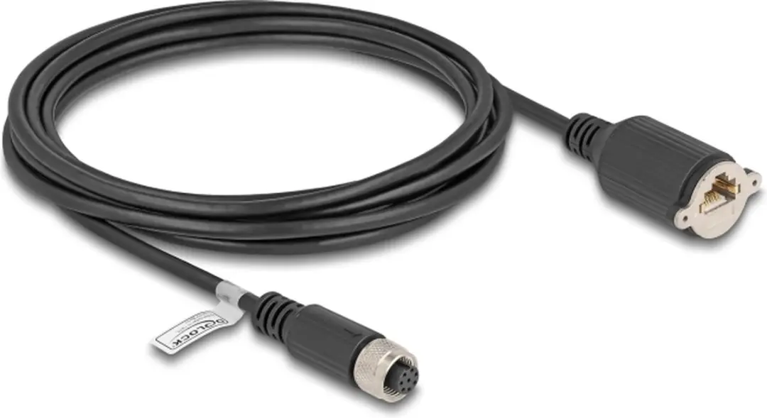 Delock M12 A-coded 8-pin Kabel RJ45 - Cat.5e FTP 3m - Zwart