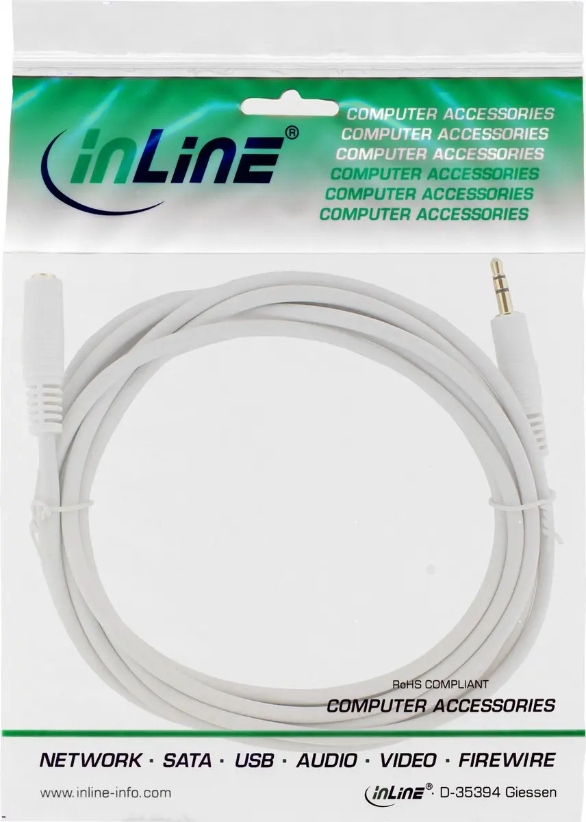 InLine 3,5mm Jack Stereo Audio Verlengkabel - Verguld/Wit 3m