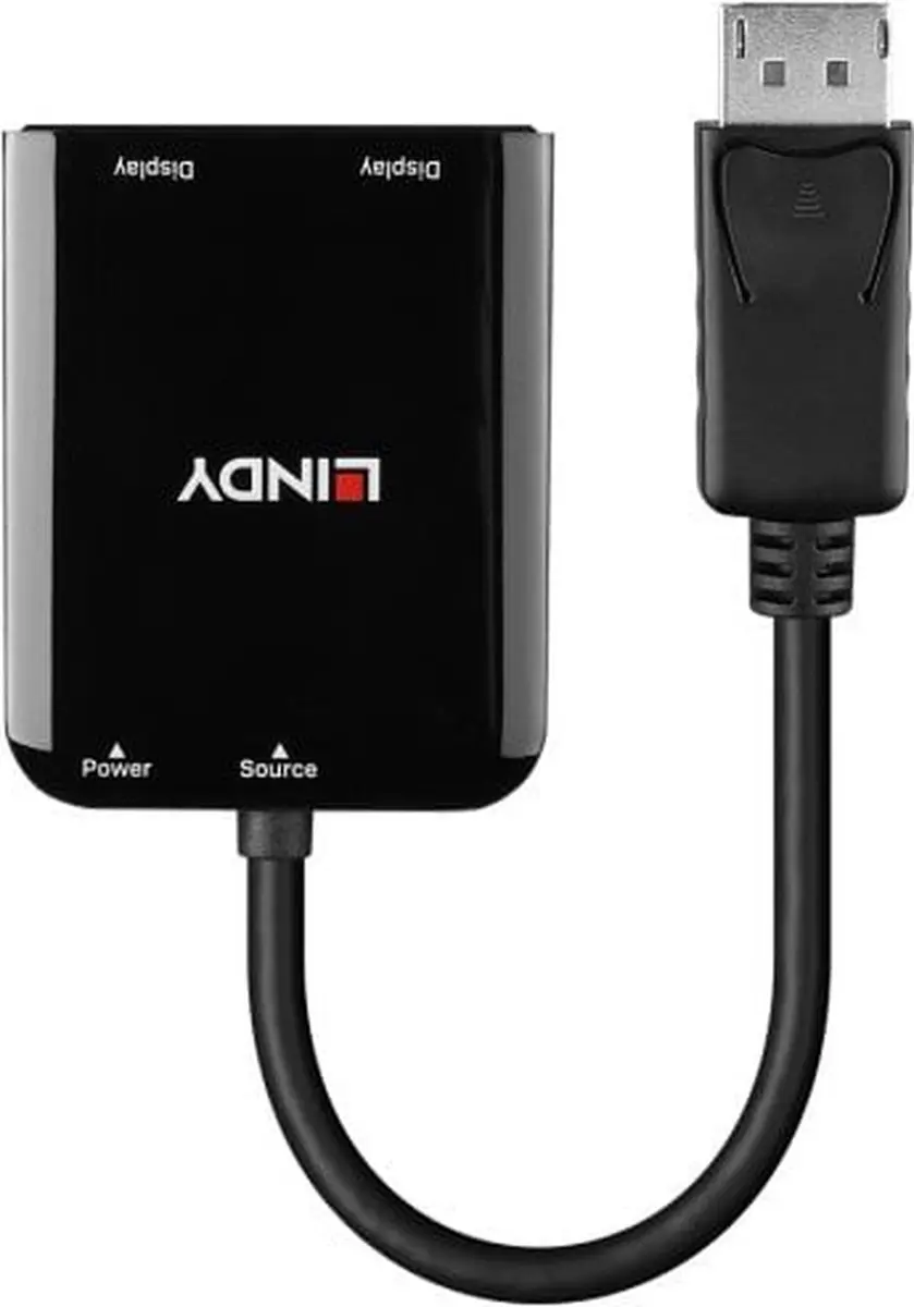 Lindy 38433 DisplayPort naar HDMI Adapter - 1x DisplayPort 2x HDMI - Zwart
