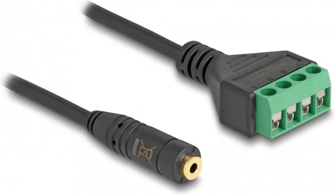 Delock 3.5mm Stereo Jack naar Terminal Block Adapter 20cm - Zwart/ Groen
