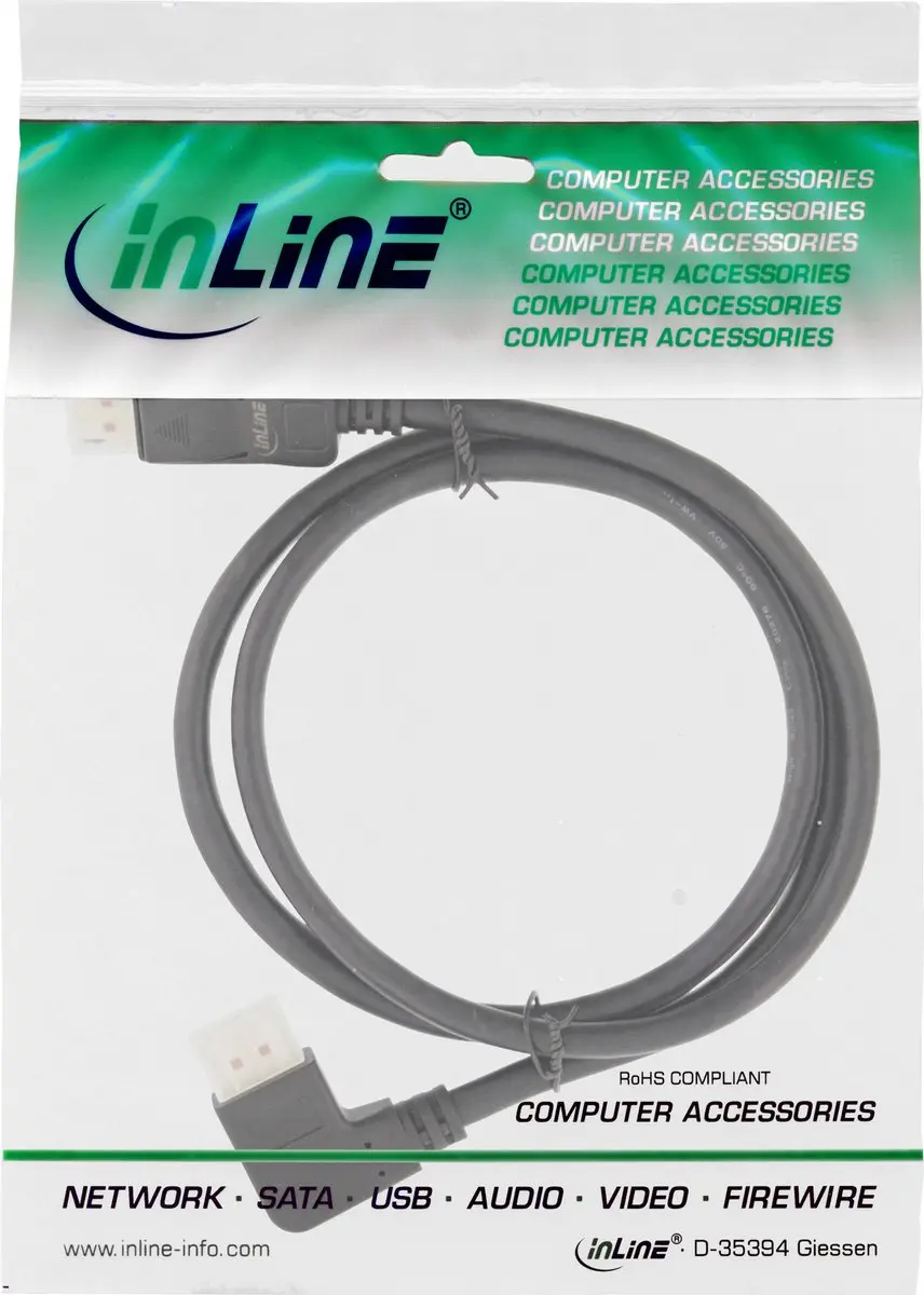 InLine DisplayPort Kabel 1.4 5K/8K 60Hz - 1m - 90° Links - Zwart