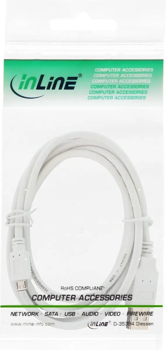 InLine Micro-USB 2.0 Kabel USB-A naar Micro-B 1,5m - Wit