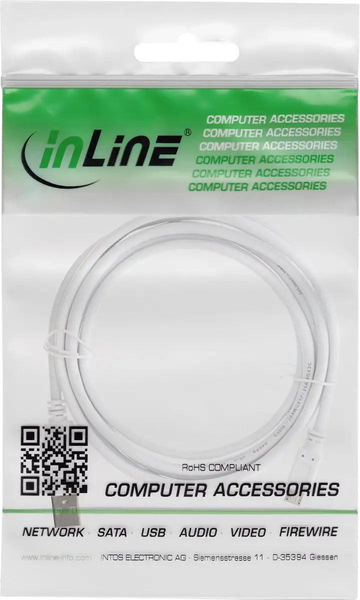 InLine Micro-USB 2.0 Kabel USB-A naar Micro-B 1,5m - Wit