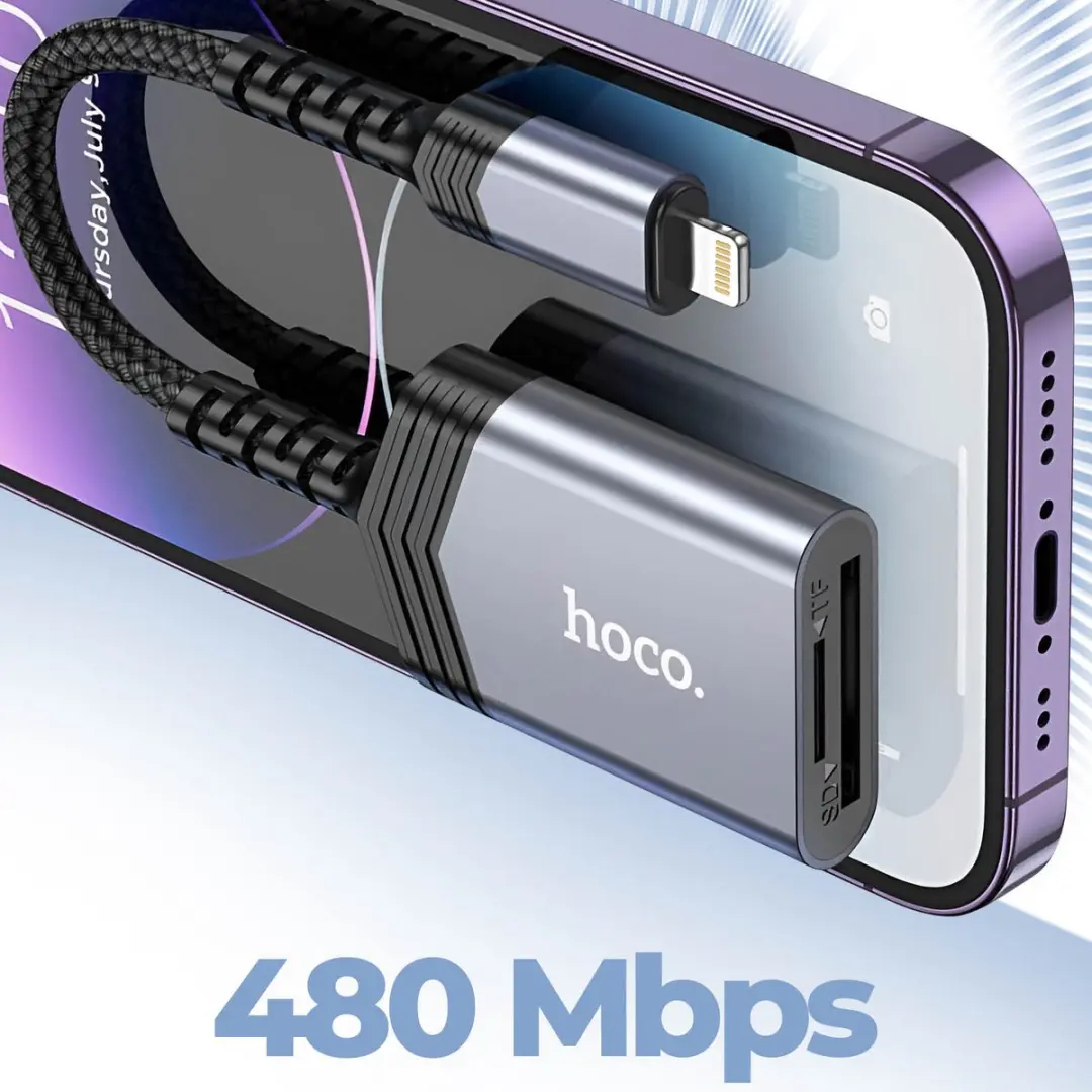 Hoco UA25 Lightning Card Reader met SD/TF Kaartlezer - Grijs