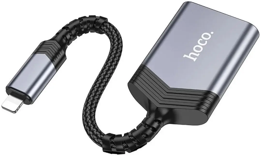 Hoco UA25 Lightning Card Reader met SD/TF Kaartlezer - Grijs - afbeelding 6 van 6