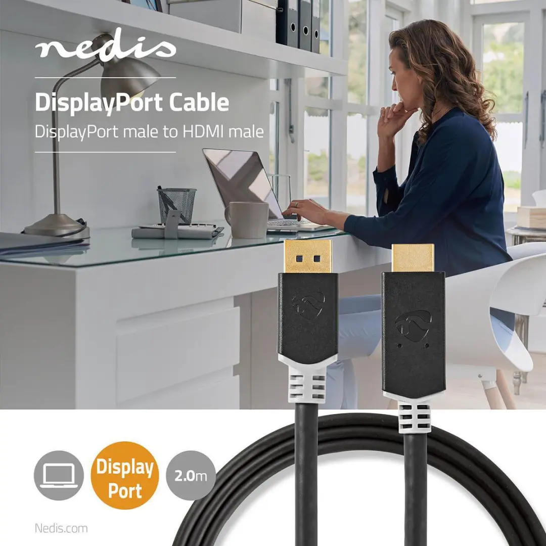 Nedis DisplayPort naar HDMI Kabel 4K@60Hz - 2m - Verguld - Antraciet
