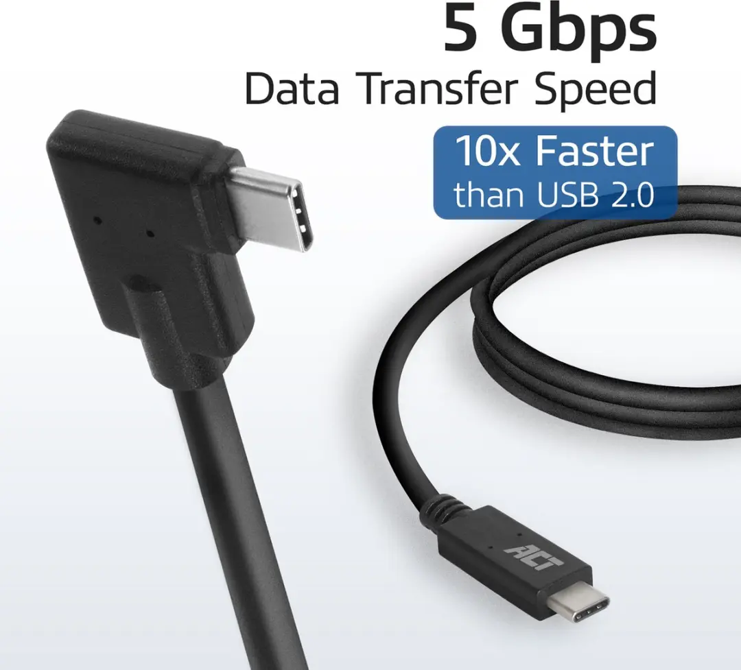 ACT AC7407 USB-C Kabel 90° - 2m - USB 3.2 Gen 1 - Zwart - afbeelding 6 van 6