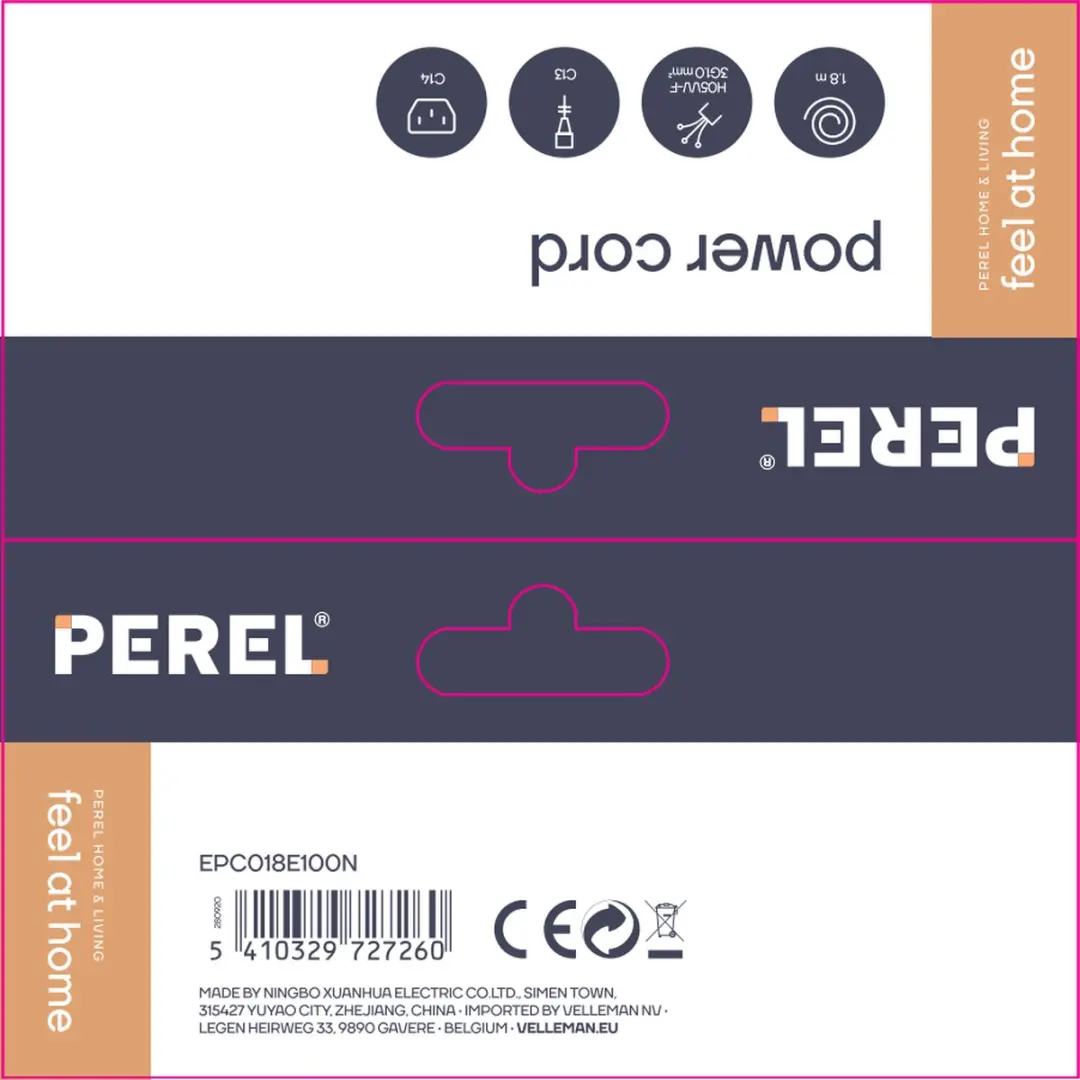 Perel Voedingskabel H05VV-F 3G1 1.8m 10A/230V C14-C13 - Zwart