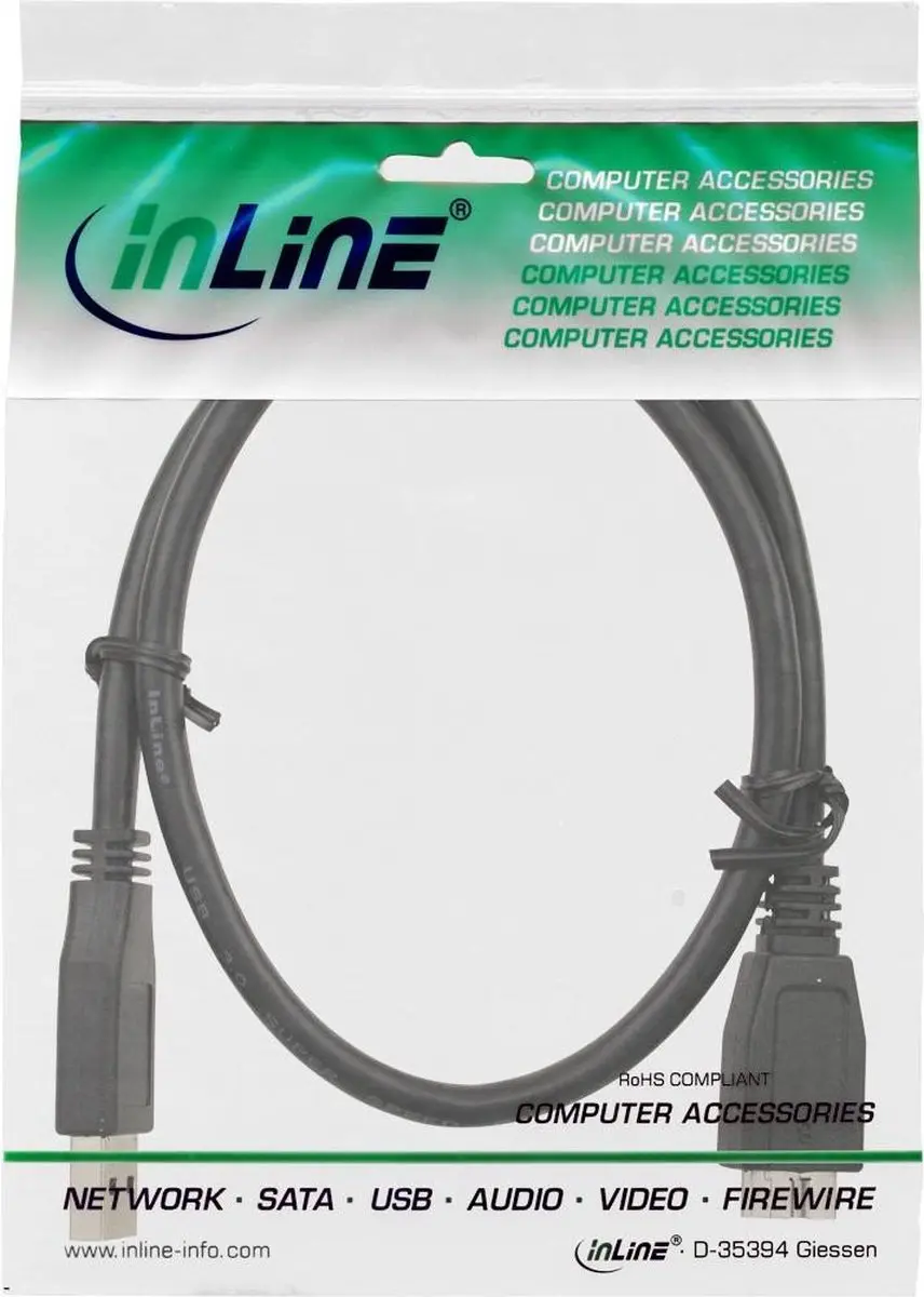 InLine USB Micro naar USB-A Kabel 3.0 - 0,5m - 2A - Zwart