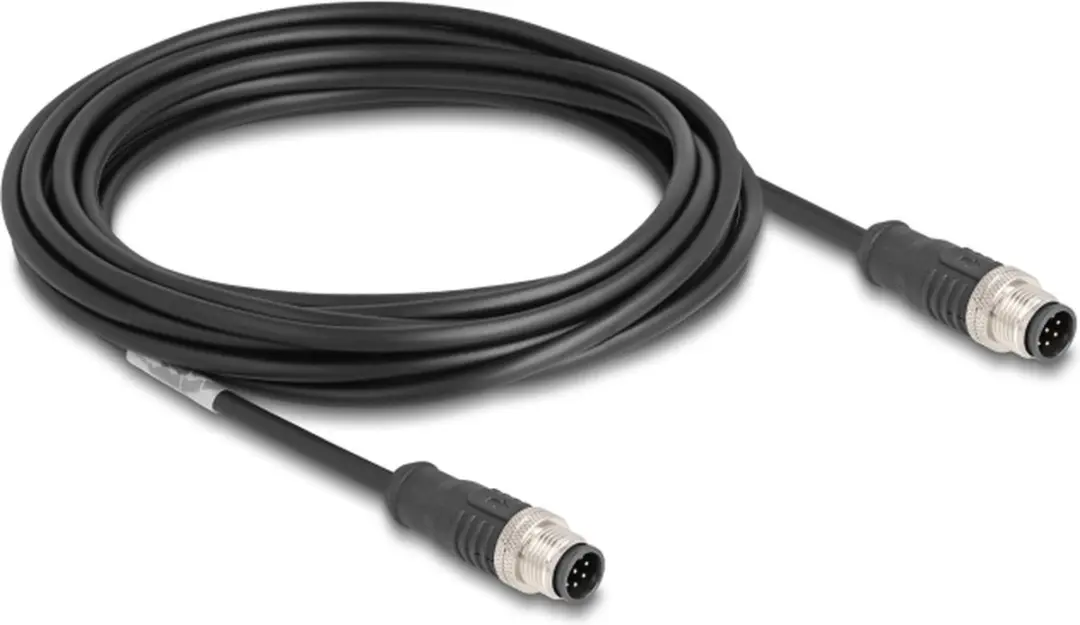 Delock M12 8-pins A-gecodeerde Netwerkkabel CAT5e 5m - Zwart