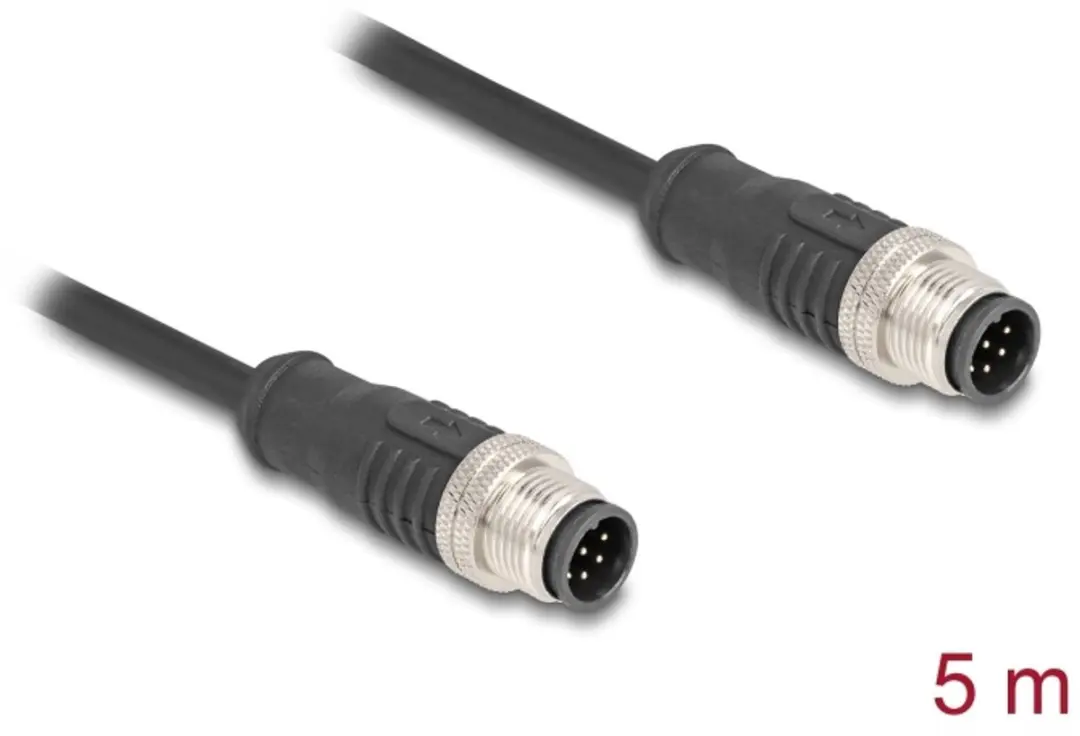 Delock M12 8-pins A-gecodeerde Netwerkkabel CAT5e 5m - Zwart