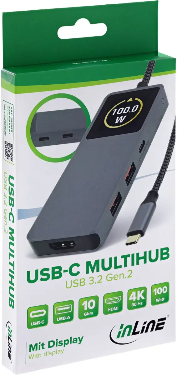 InLine USB-C naar HDMI 4K 60Hz Adapter 100W - 0,15m - Grijs