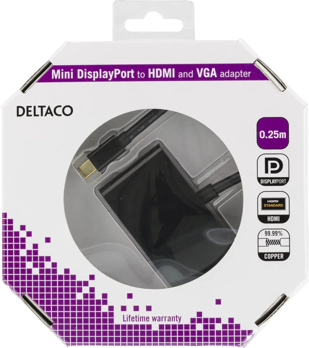 Deltaco DP-HDMIVGA-K Mini DisplayPort naar HDMI/VGA Adapter - Zwart