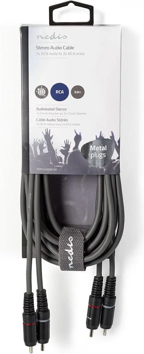 Nedis Stereo-Audiokabel RCA Male - 3m - Donkergrijs