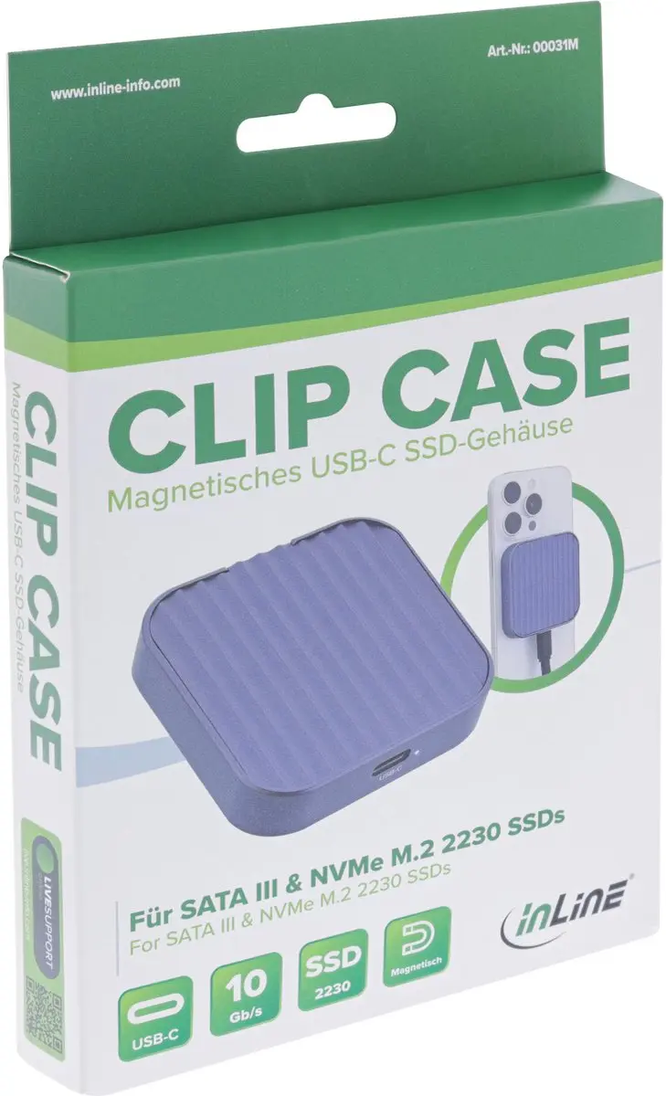 InLine Clip Case Magnetic USB-C M.2 2230 SSD Behuizing - Grijs