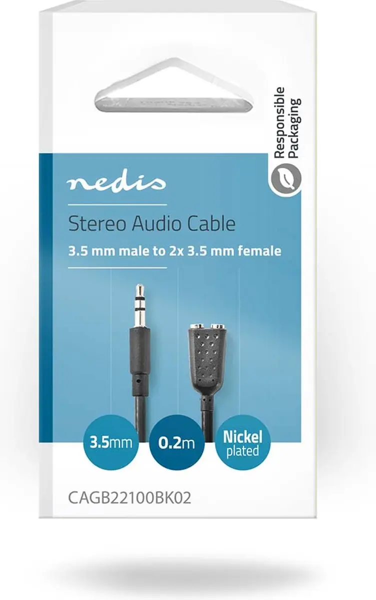 Nedis Stereo-Audiokabel 3,5mm M/F 2x - 0,20m - Zwart