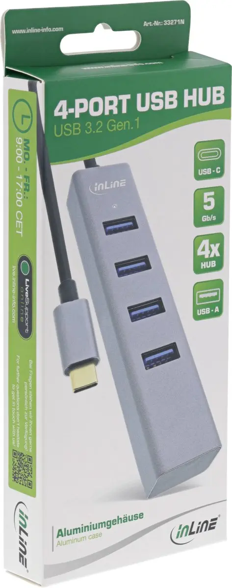 InLine USB-C Hub 4x USB-A 5Gbps - Grijs
