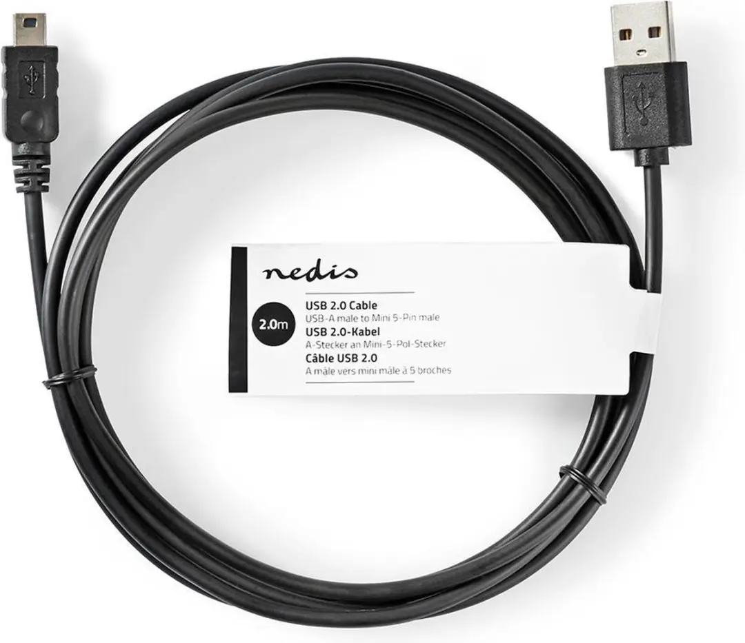Nedis USB 2.0 Kabel USB-A naar Mini-B 5-pins - 2m - Zwart