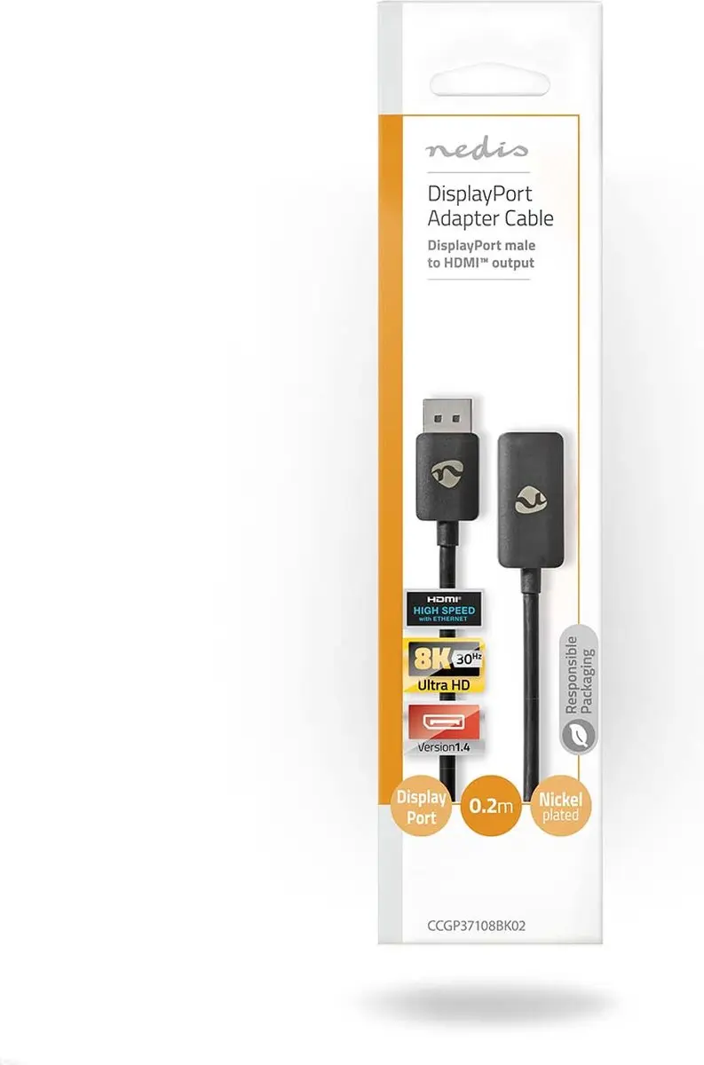 Nedis DisplayPort naar HDMI Adapter 8K 30Hz - 20cm - Zwart