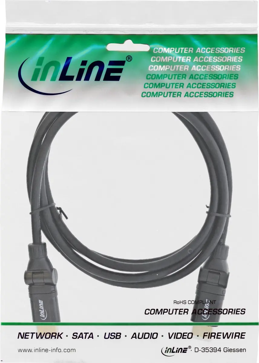 InLine HDMI High Speed Kabel met Ethernet - 3m - Haakse stekker - Zwart