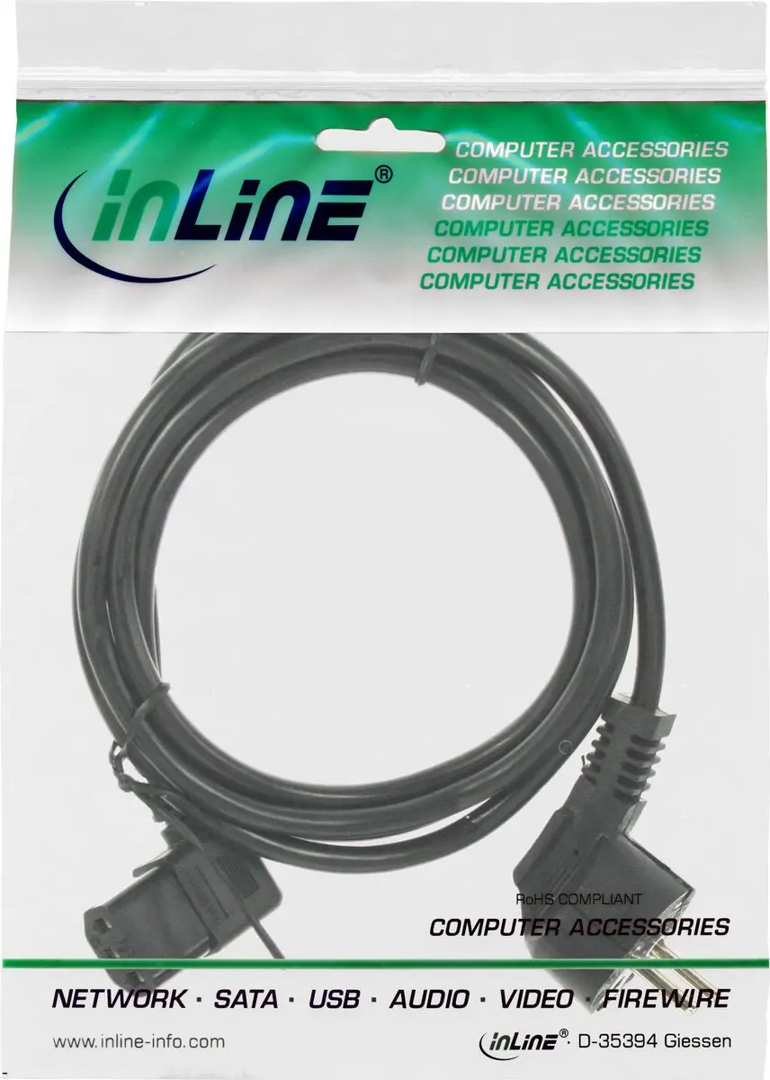 InLine C13 CEE 7/7 Stroomkabel 3x0,75mm - 0,3m - Zwart